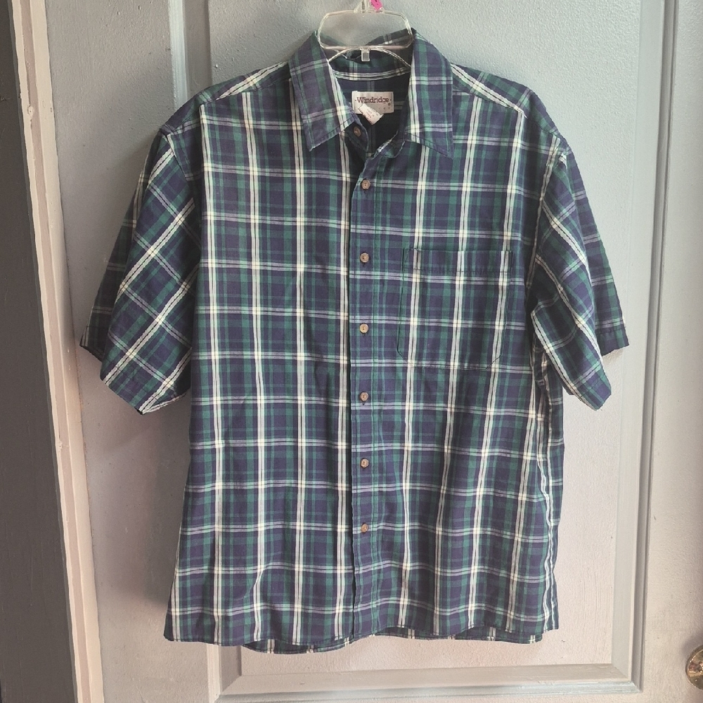 Men's Short-Sleeve Plaid Button-Down Shirt - Navy/Green